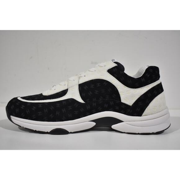 Chanel 22A Mens Black White Suede CC Logo Low Top Lace Up Trainer Sneaker 45 12 - Picture 8 of 11